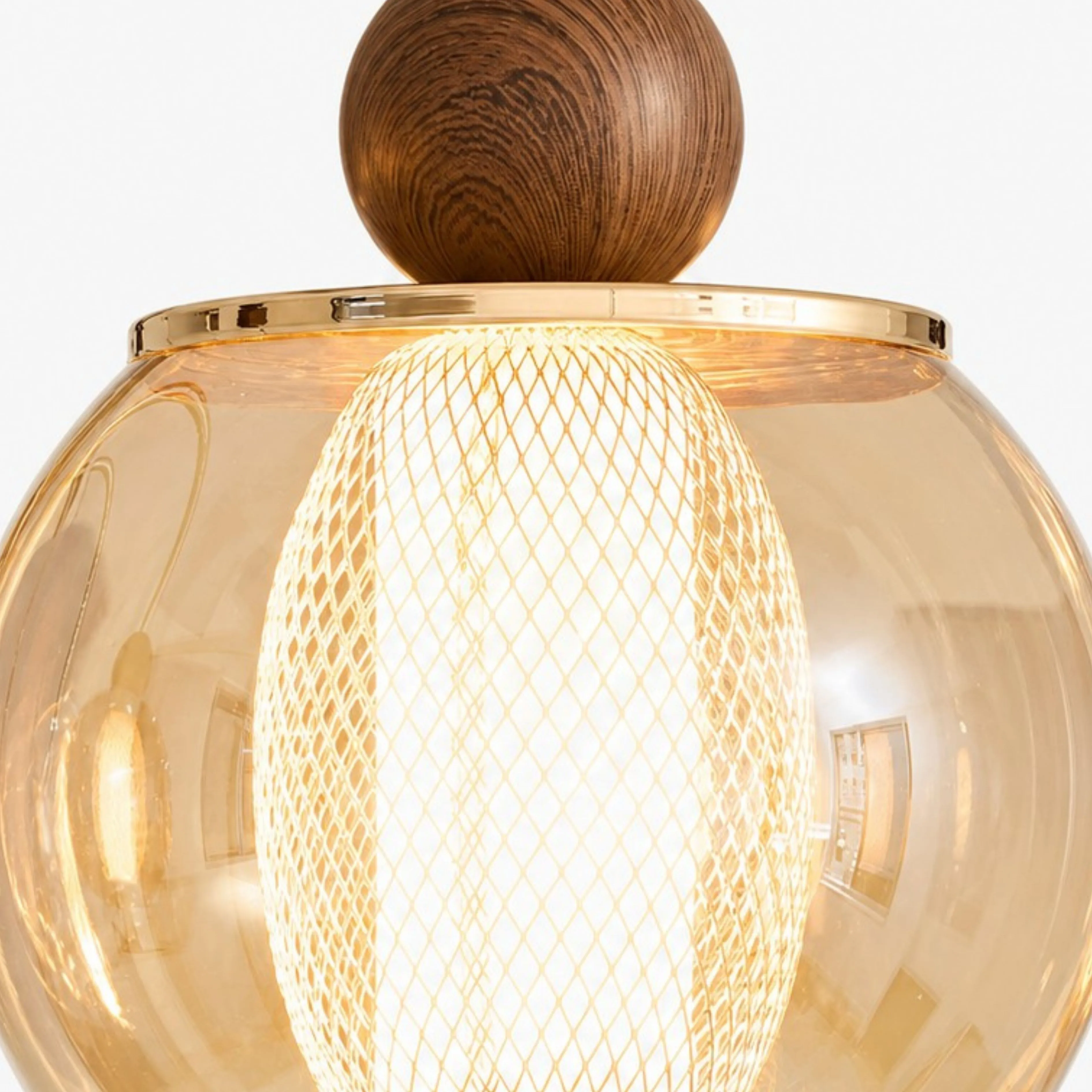 Walnut accent and full-spectrum mesh diffuser detail