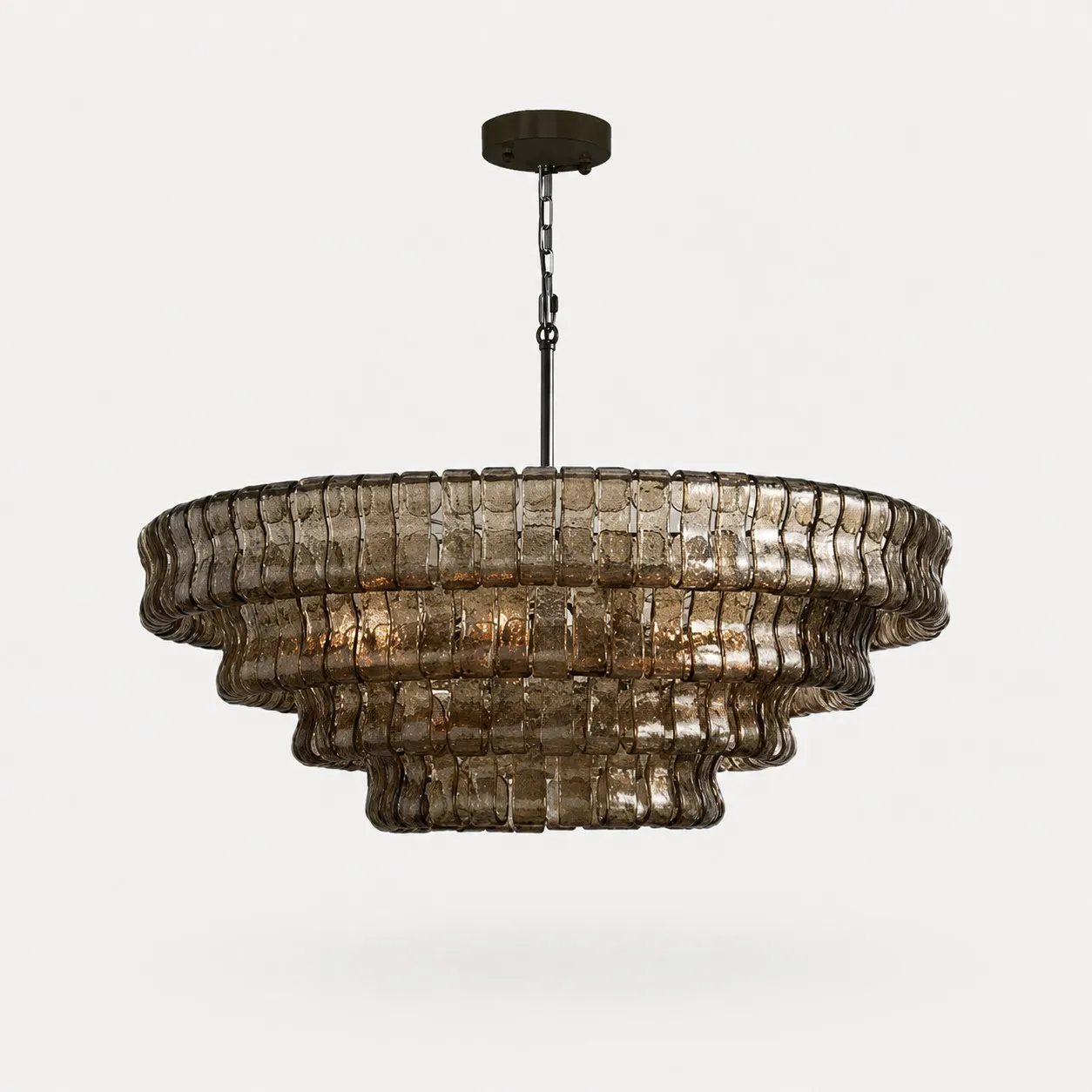 French vintage ripple glass chandelier with smoked glass