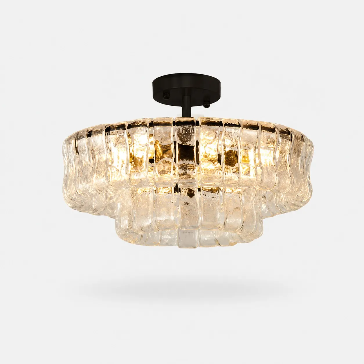 French vintage ripple glass chandelier with smoked glass