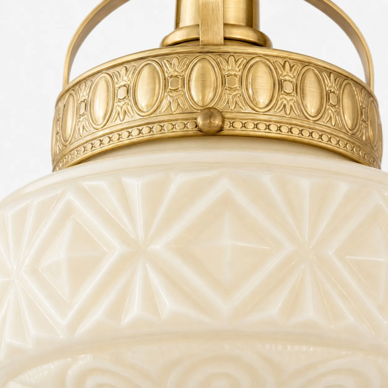 Pressed glass pattern detail on the ceiling light shade