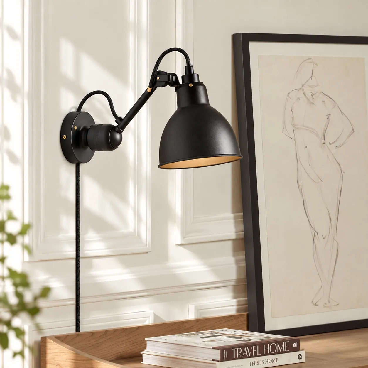 Industrial Matte Black Adjustable Arm Wall Light