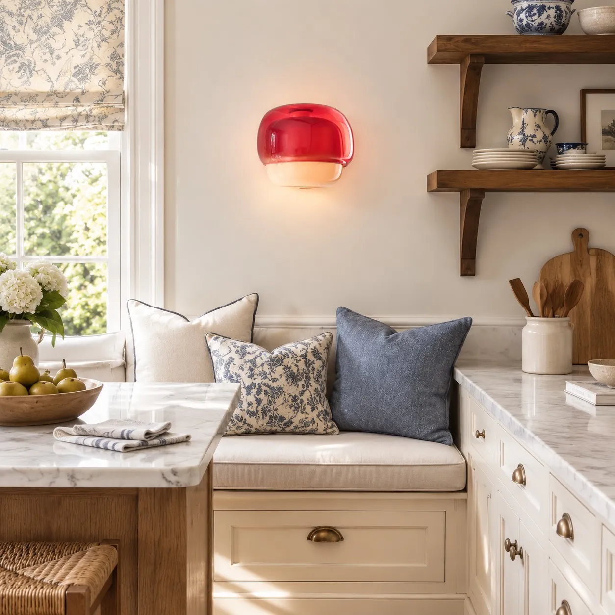 Orvenis berry red wall light in a kitchen
