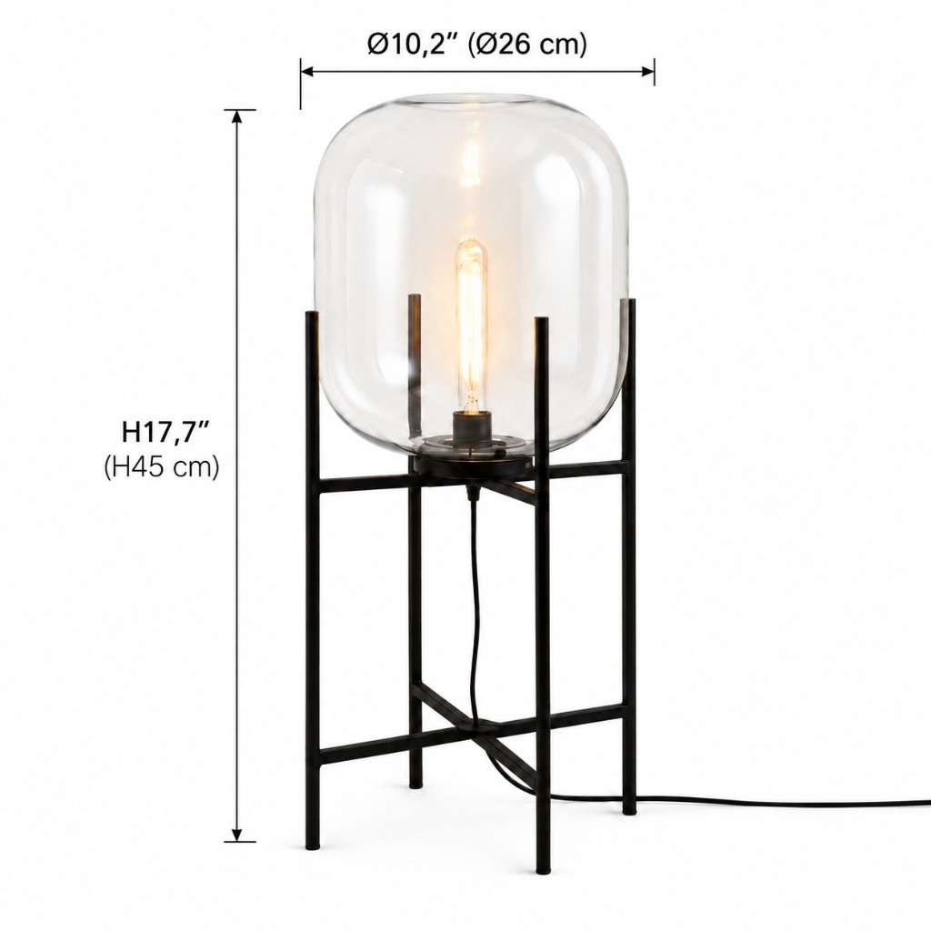 Glass globe floor lamp dimensions: diameter 10.2 inches, height 17.7 inches