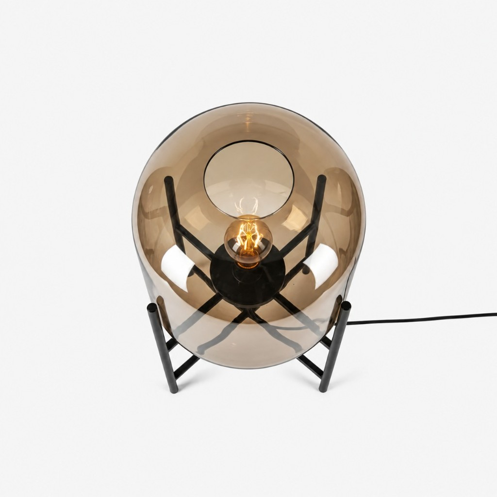 Top view of the amber glass globe and black frame
