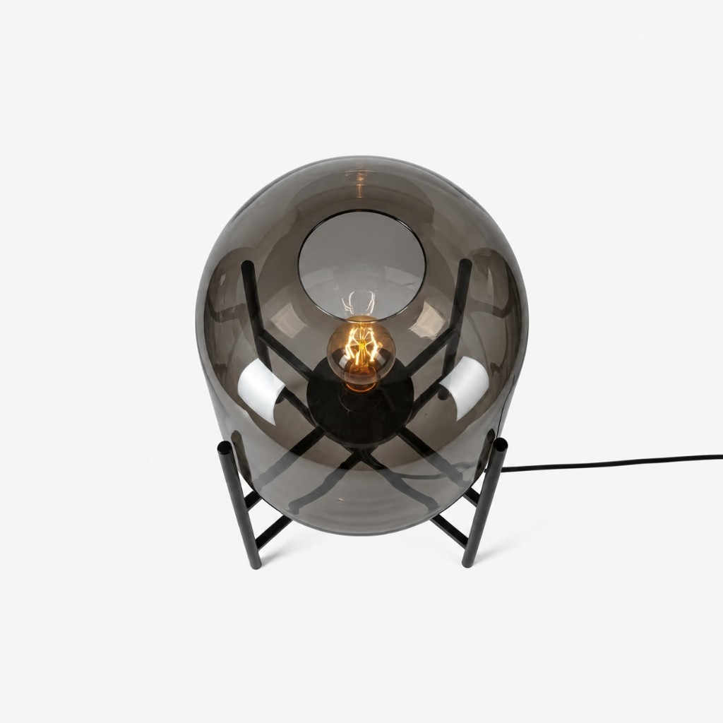 Top view of the grey glass globe and black frame