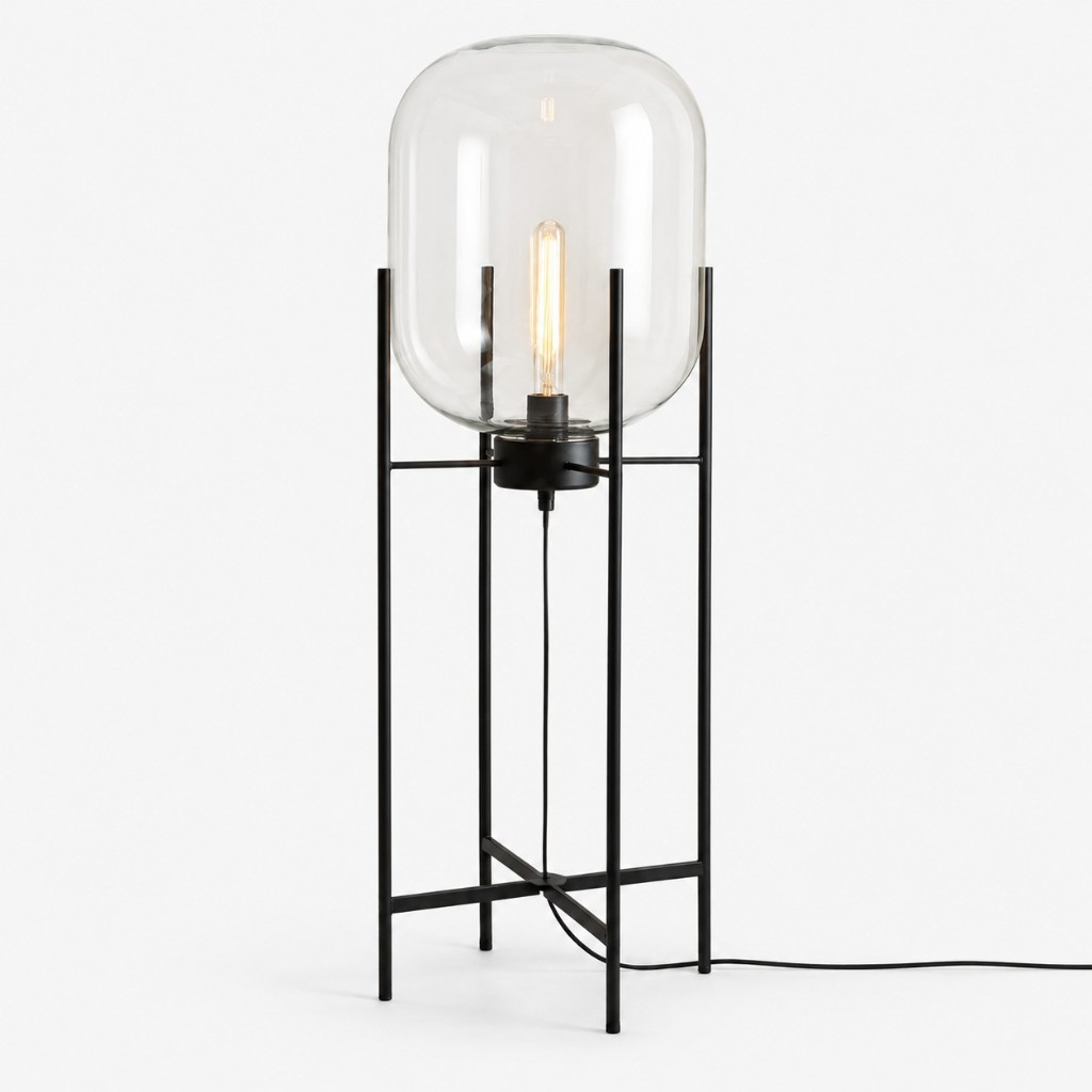 Transparent glass globe floor lamp, 14.6 inch diameter