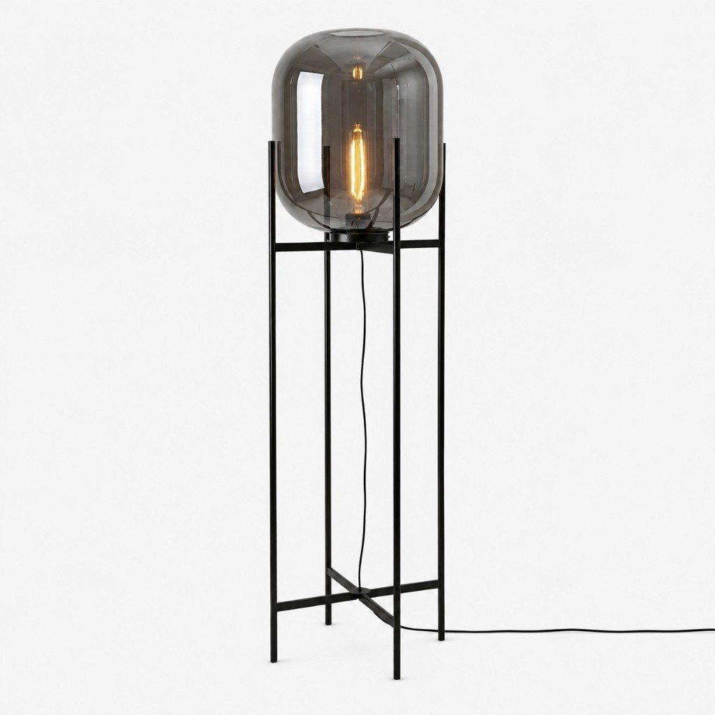 Grey glass globe floor lamp, 18.9 inch diameter