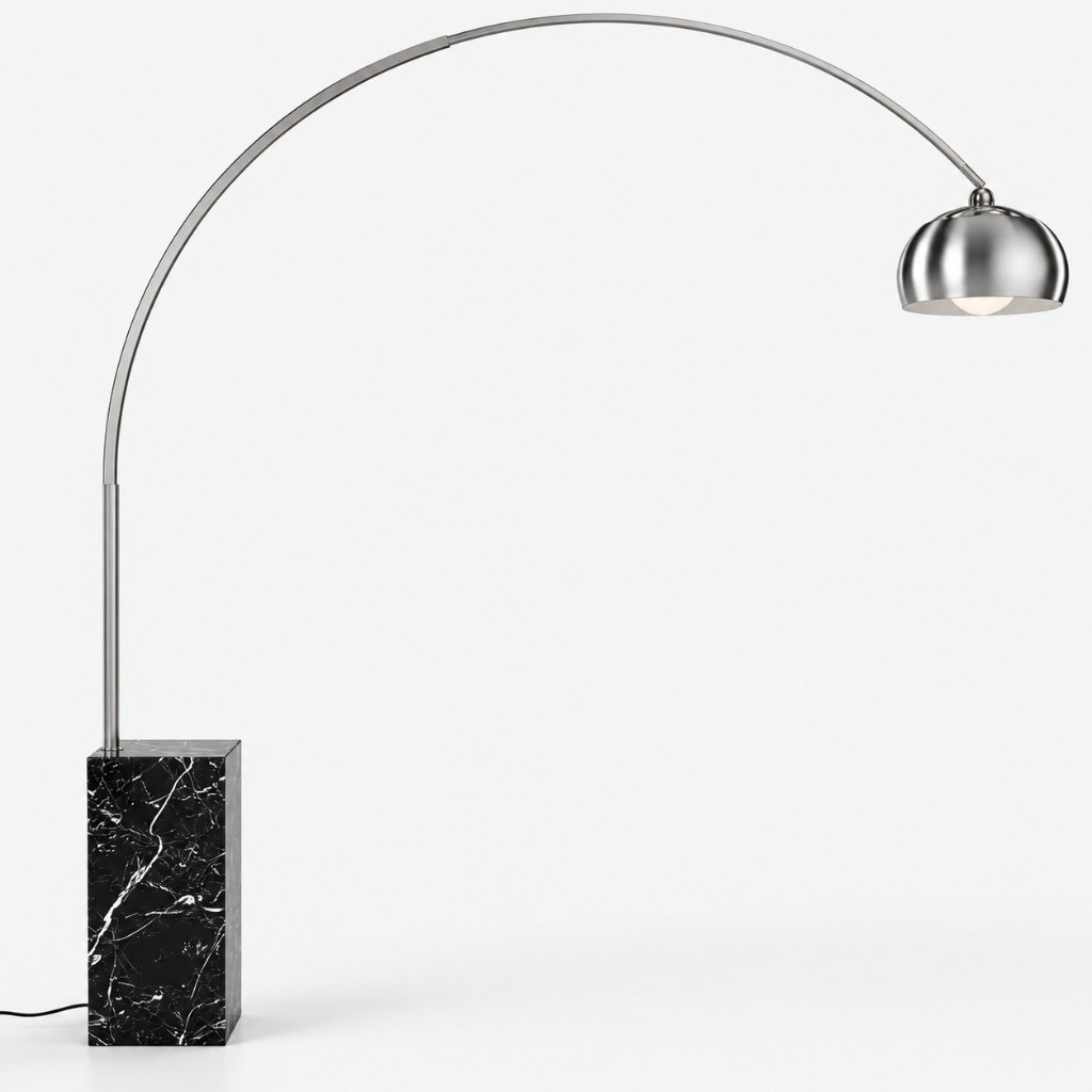 Black marble base curved floor lamp