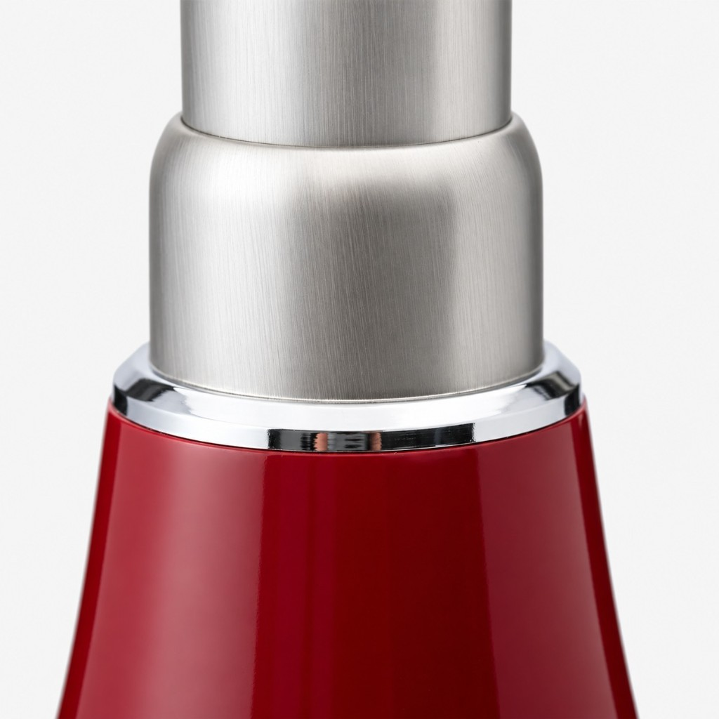 Brushed metal collar where the shade meets the base