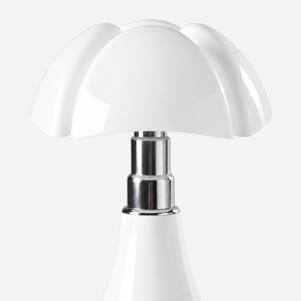White petal shade and metal stem close-up