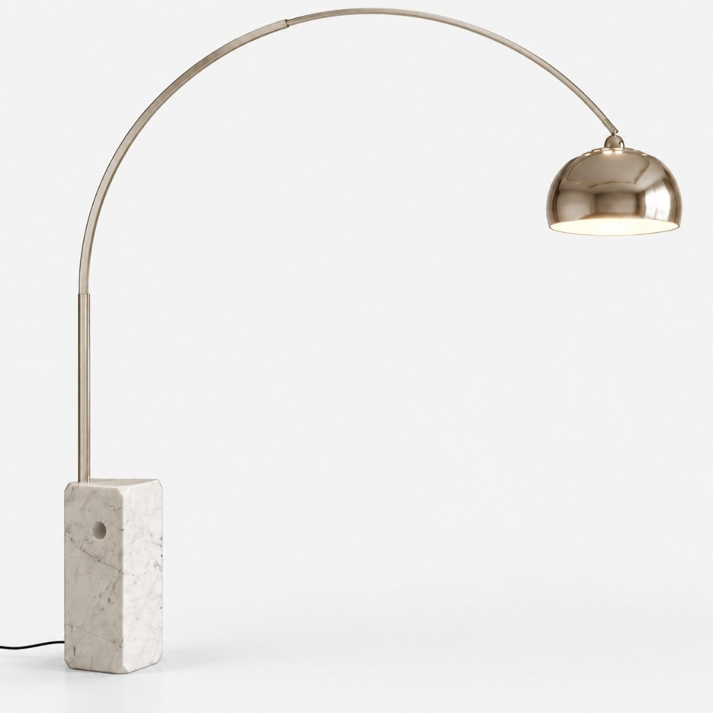 White marble base curved floor lamp