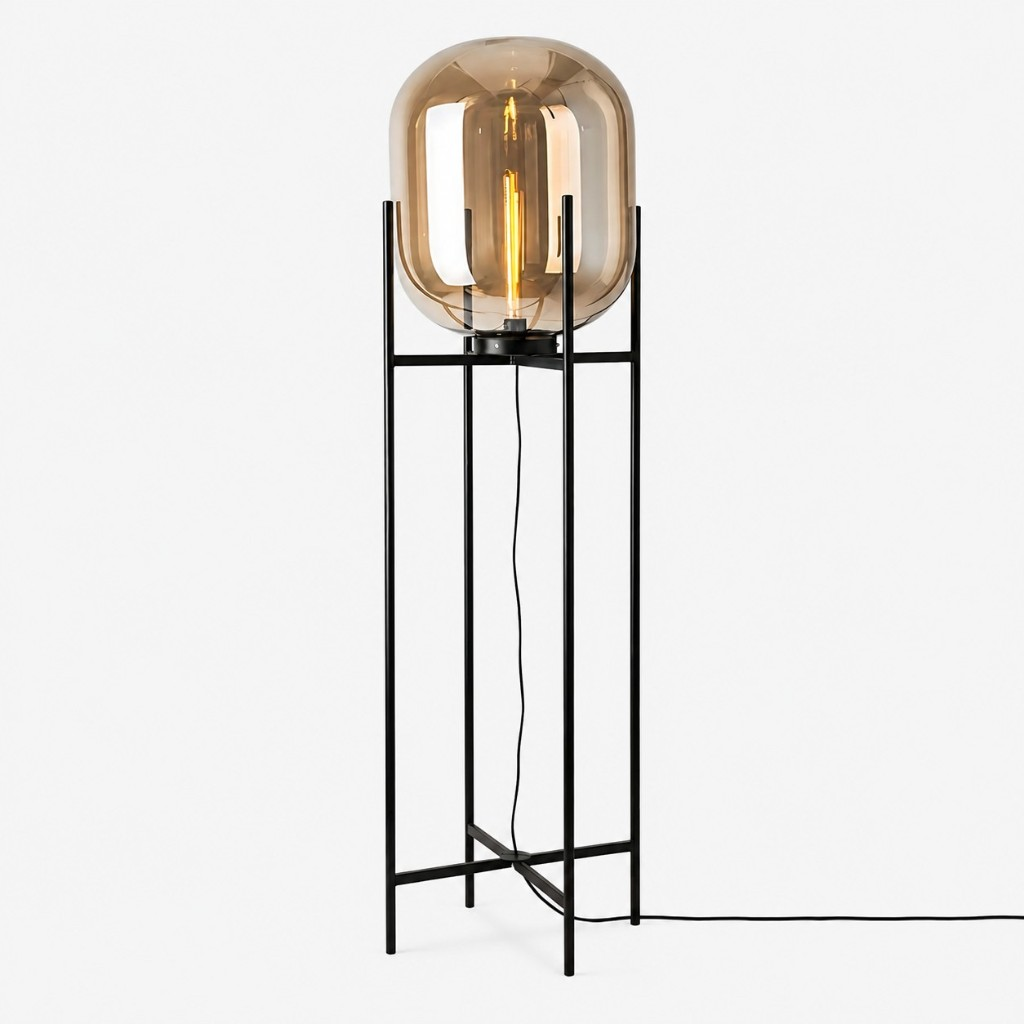 Amber glass globe floor lamp, 18.9 inch diameter
