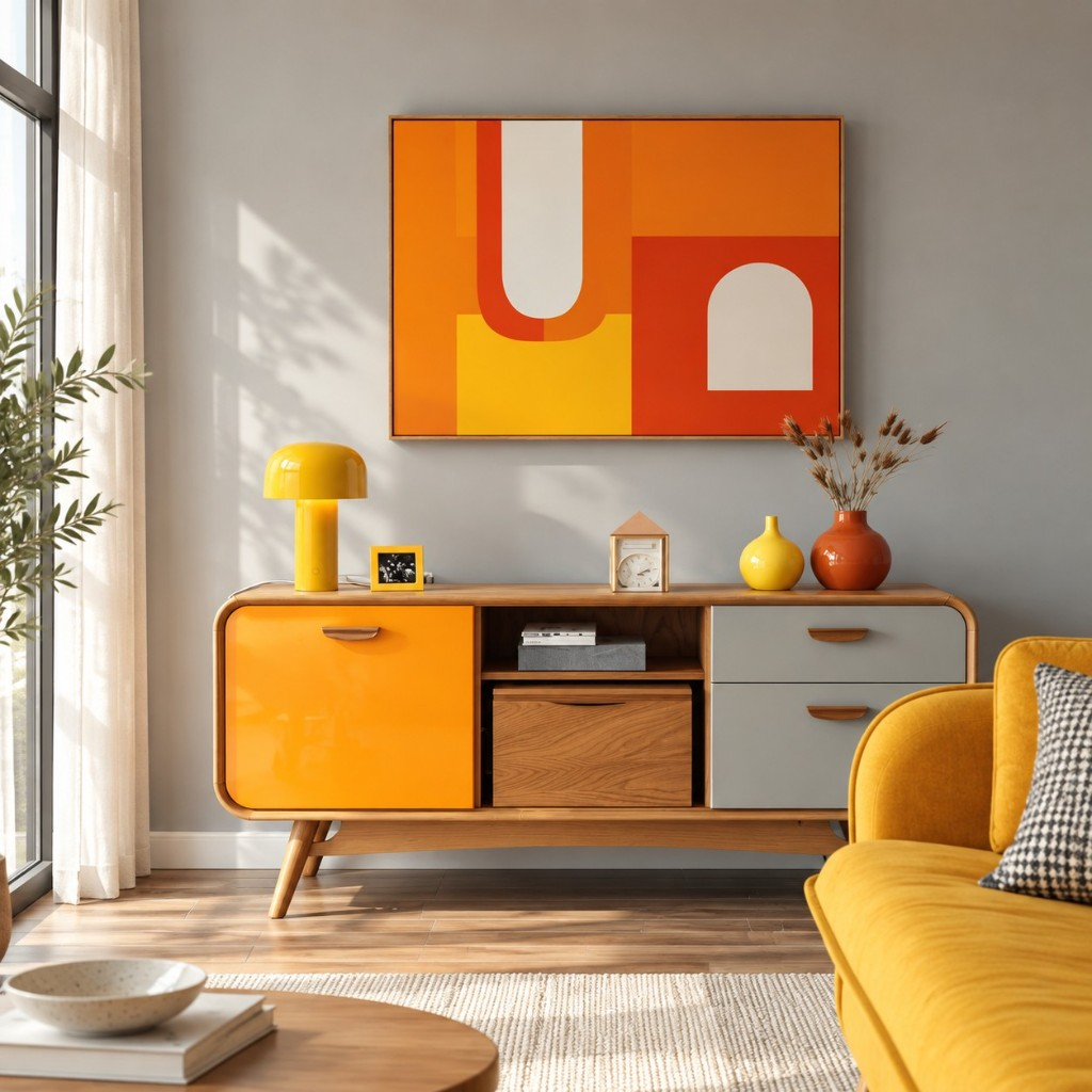 Yellow mushroom table lamp on a sideboard