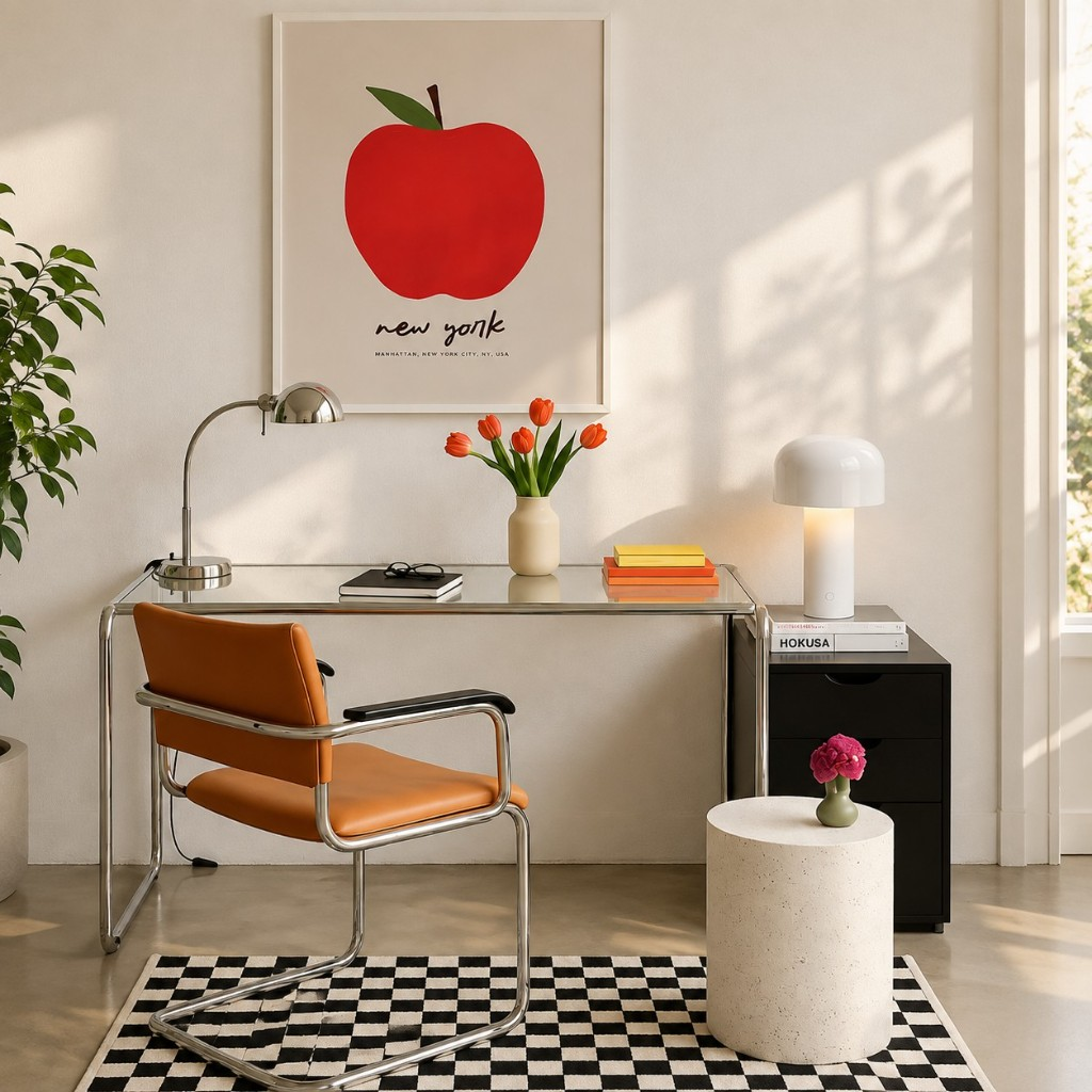 White mushroom table lamp on a desk
