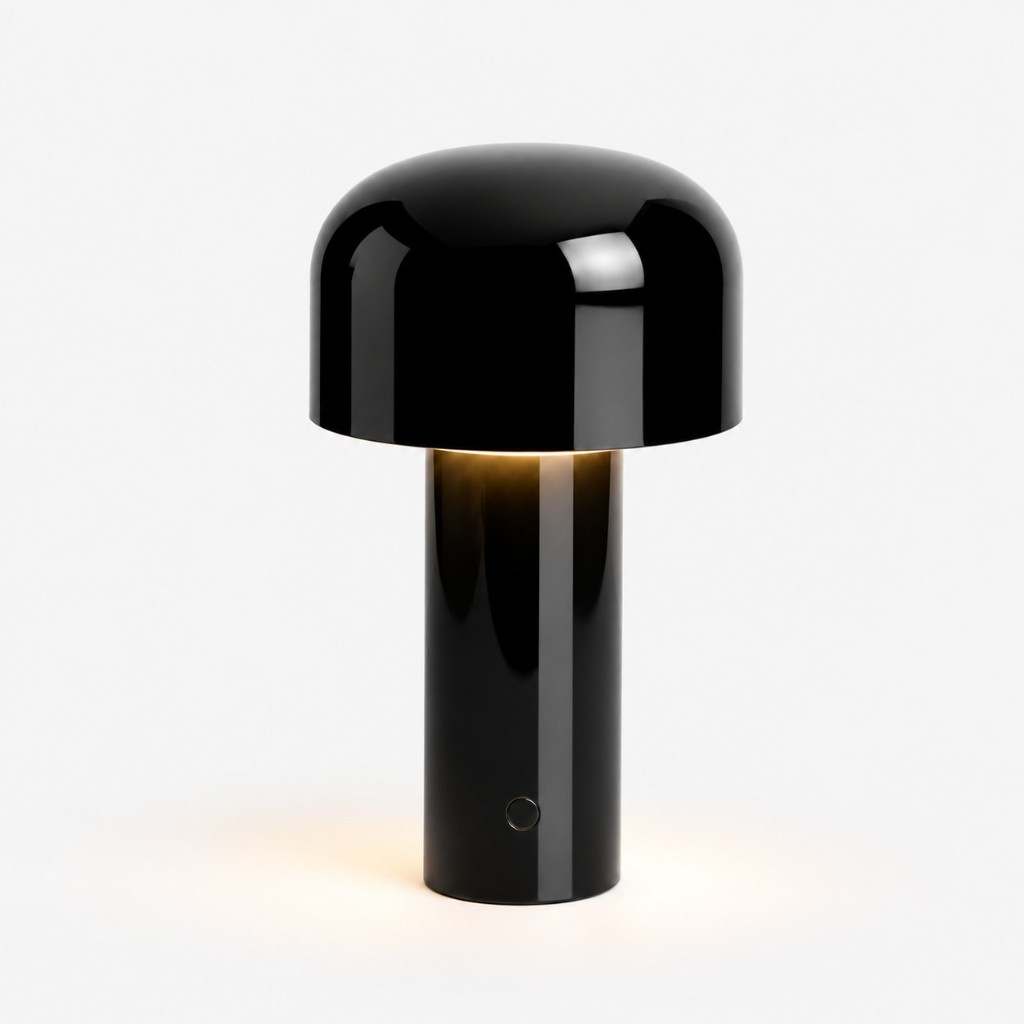 Glossy black mushroom dome table lamp
