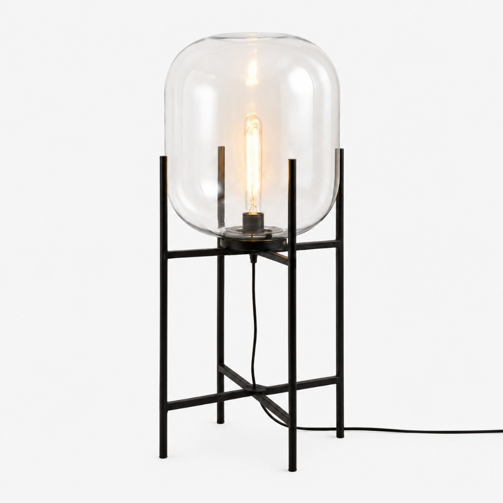 Transparent glass globe floor lamp, 10.2 inch diameter