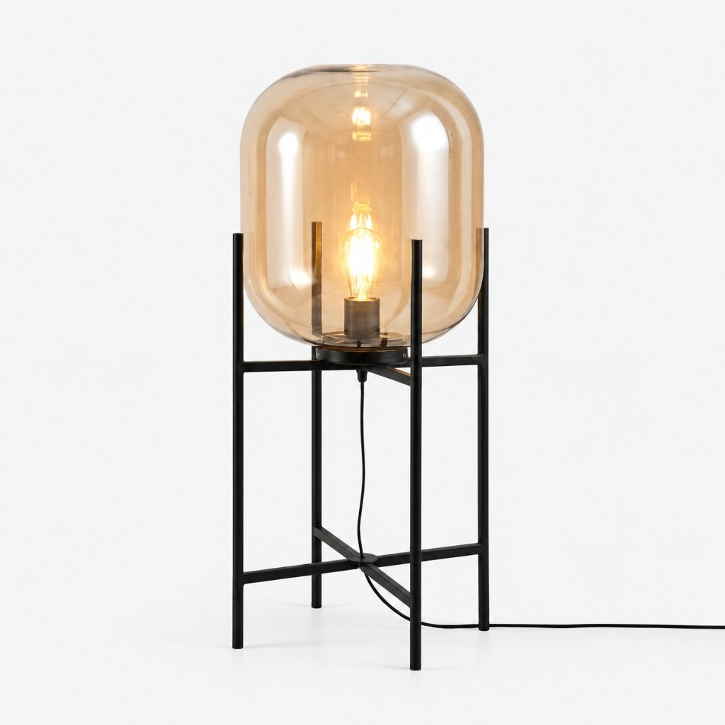 Amber glass globe floor lamp, 10.2 inch diameter