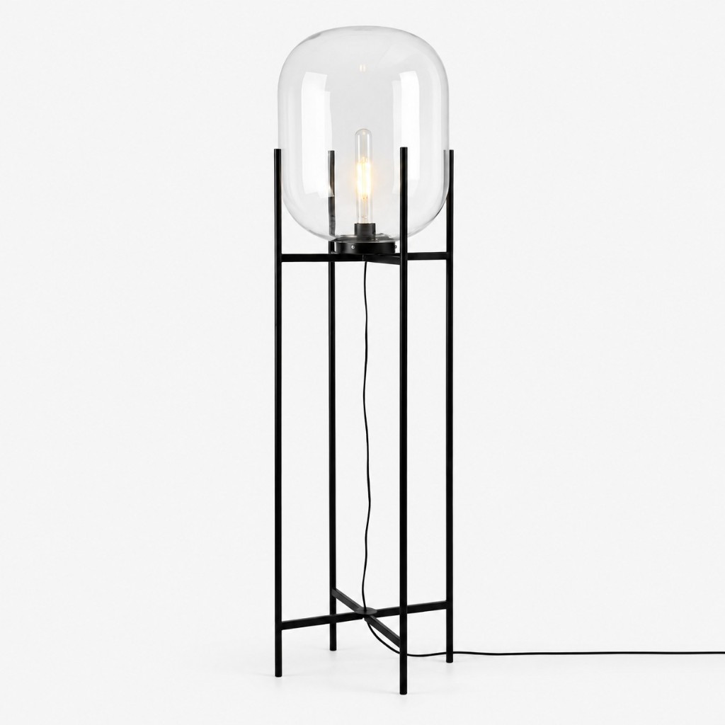 Transparent glass globe floor lamp, 18.9 inch diameter