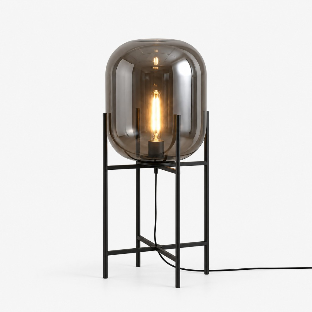 Grey glass globe floor lamp, 10.2 inch diameter
