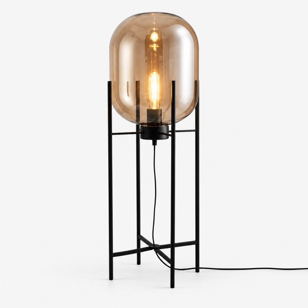 Amber glass globe floor lamp, 14.6 inch diameter