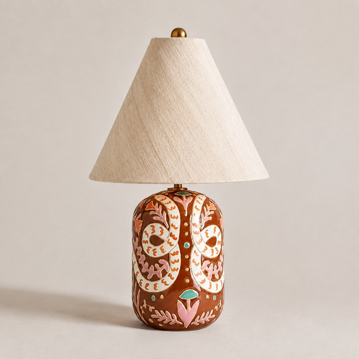Brown tapered linen shade table lamp