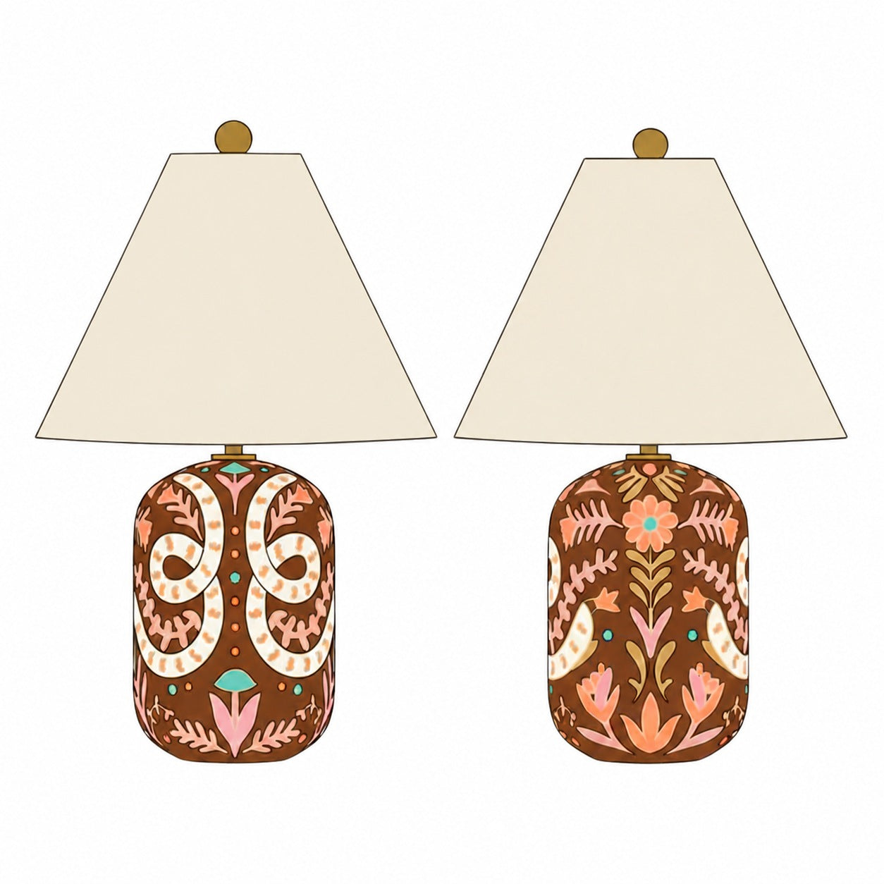 Set of two pink tapered linen shade table lamps