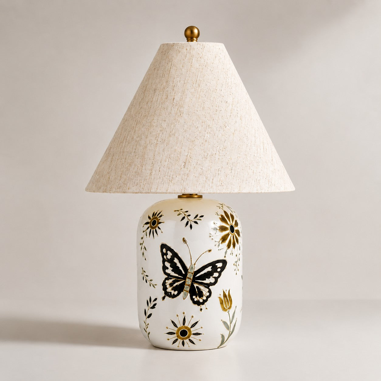 Neutral tapered linen shade table lamp
