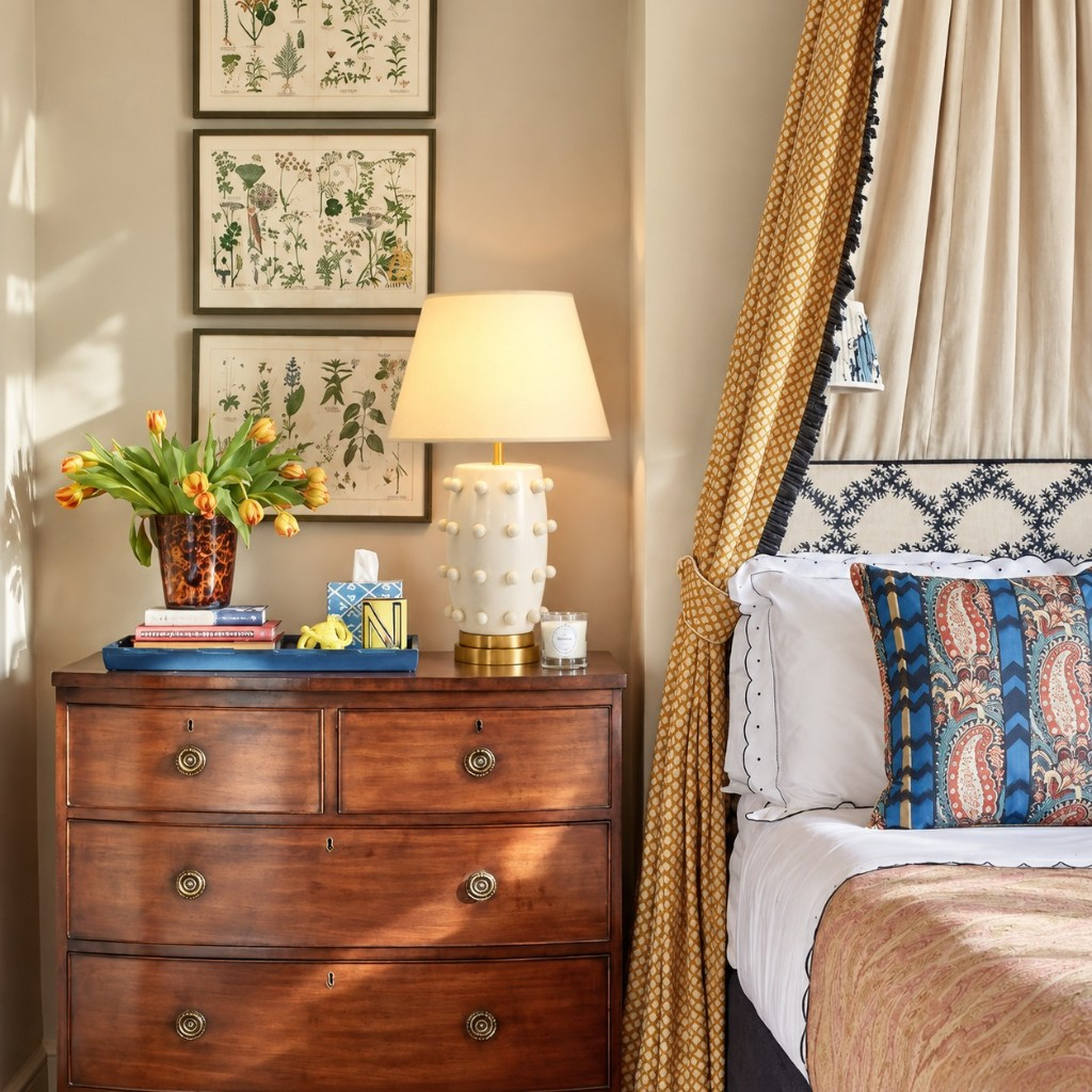 26-inch raised-dot table lamp on a bedroom chest