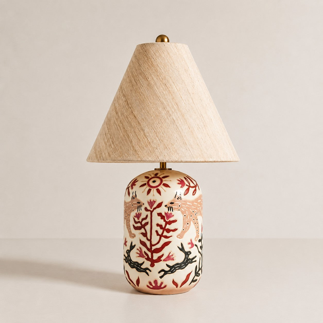 Pink tapered linen shade table lamp