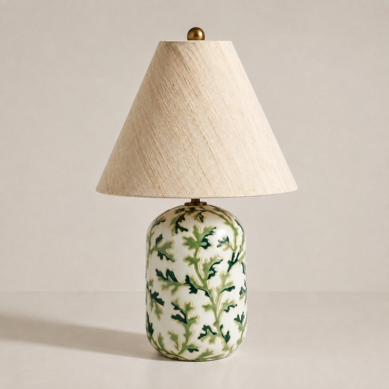 Green tapered linen shade table lamp
