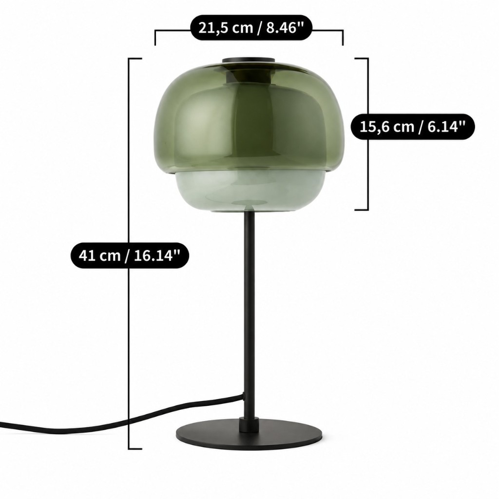 Double-dome table lamp dimensions: shade diameter 8.46 inches, shade height 6.14 inches, overall height 16.14 inches