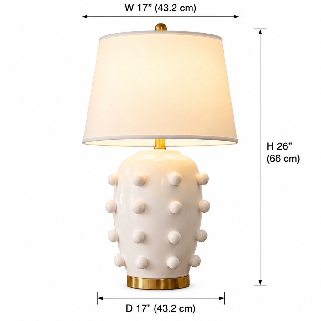 Raised-dot table lamp dimensions: width 17 inches, depth 17 inches, height 26 inches