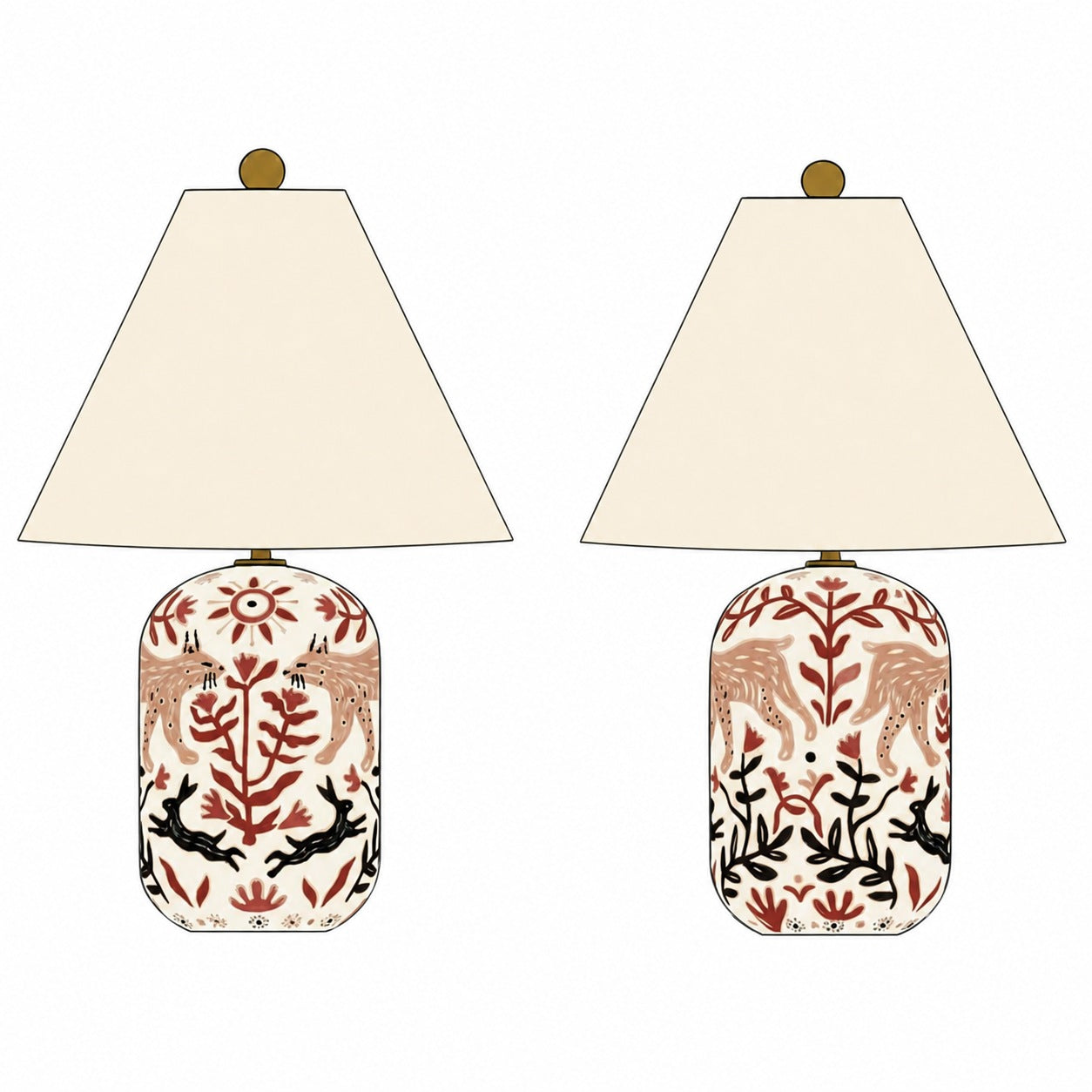 Set of two brown tapered linen shade table lamps