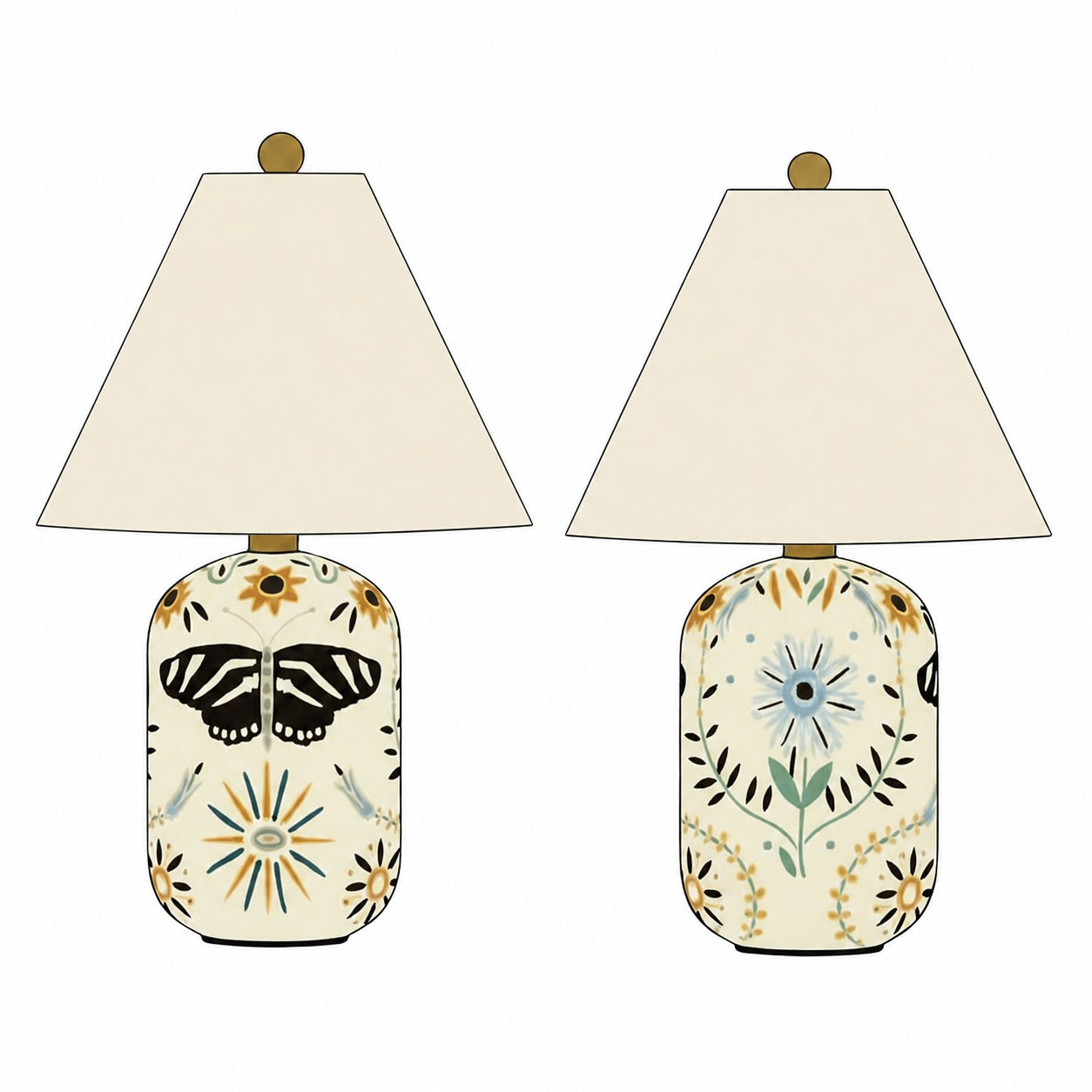 Set of two neutral tapered linen shade table lamps