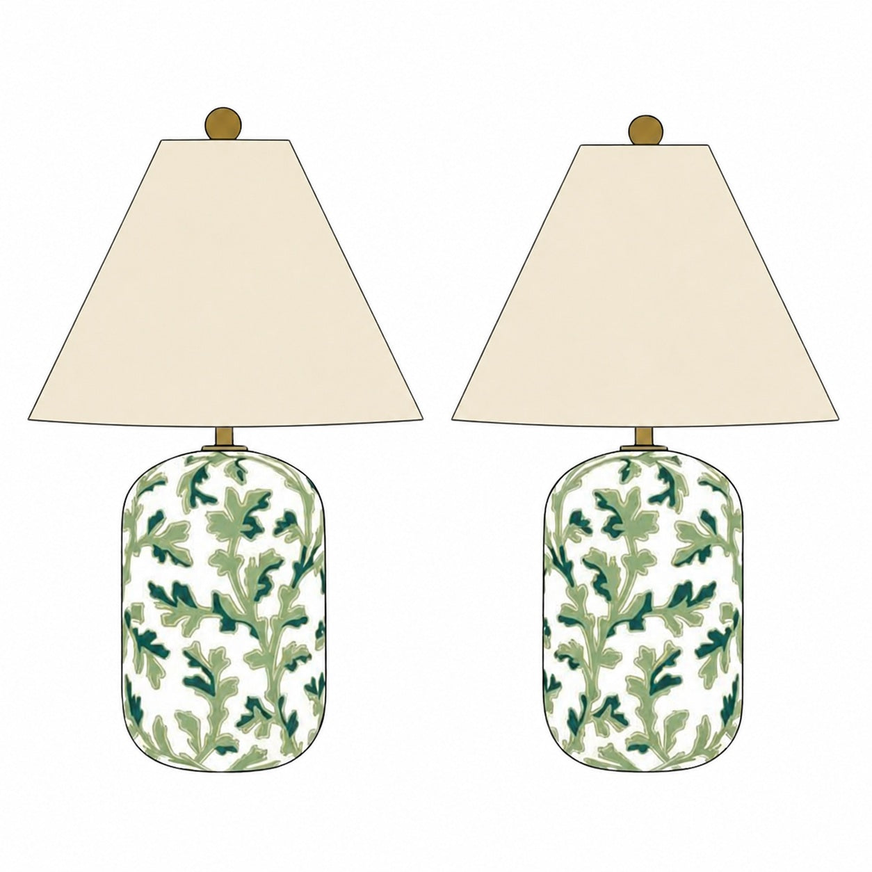Set of two green tapered linen shade table lamps