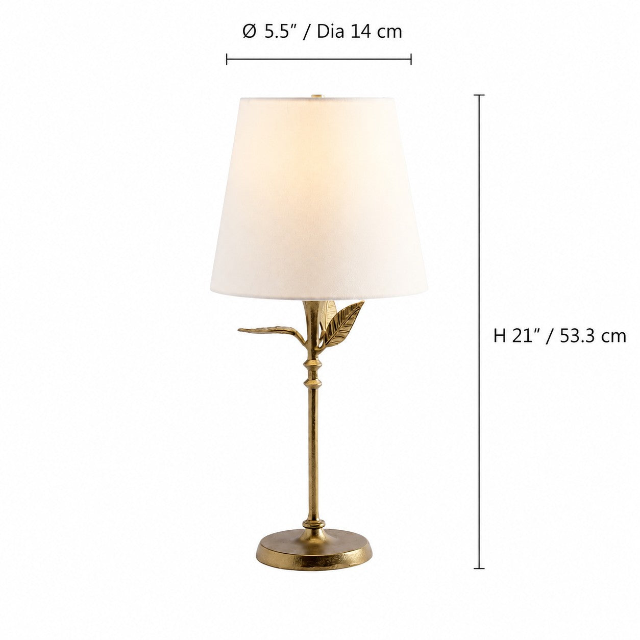 Botanical table lamp dimensions: diameter 5.5 inches, height 21 inches