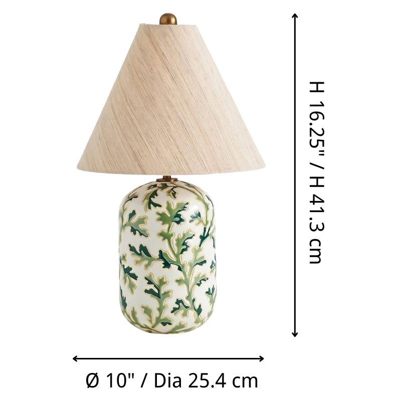 Tapered linen shade table lamp dimensions: diameter 10 inches, height 16.25 inches