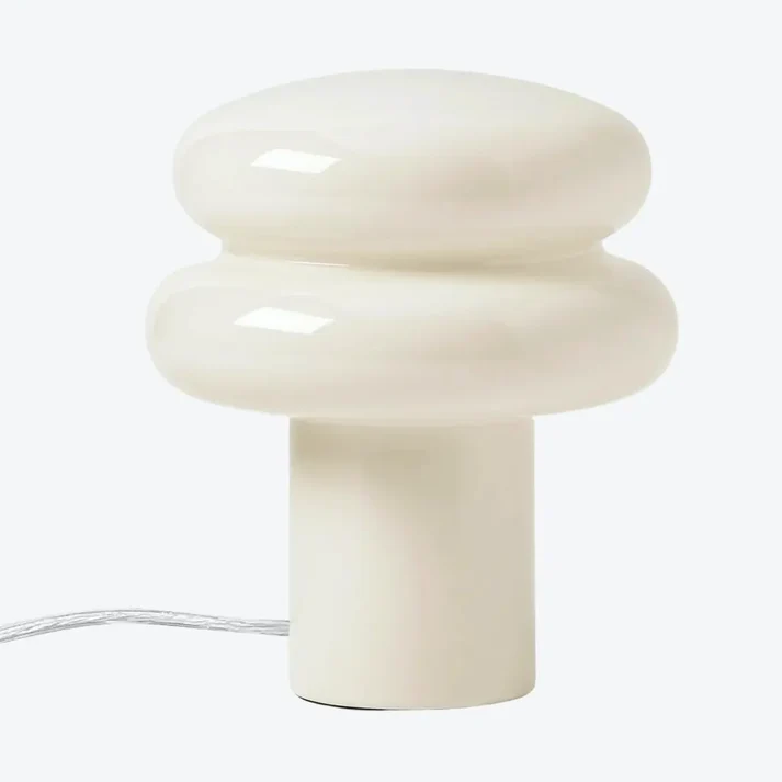 White mushroom glass table lamp