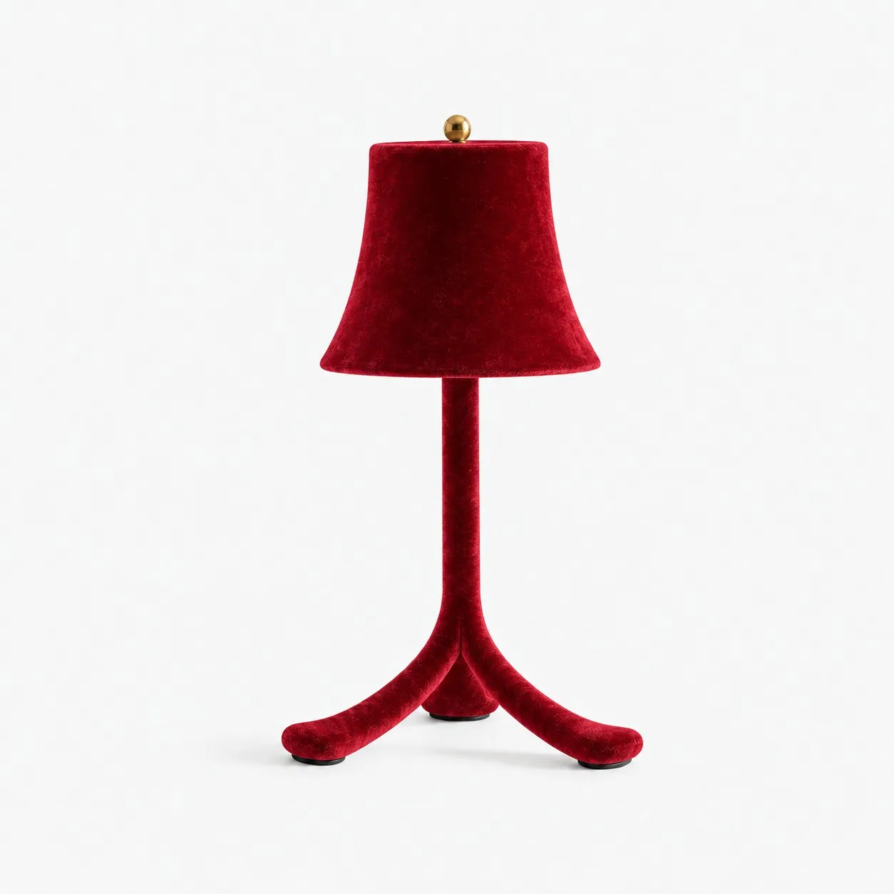 Red velvet portable table lamp with brass touch control