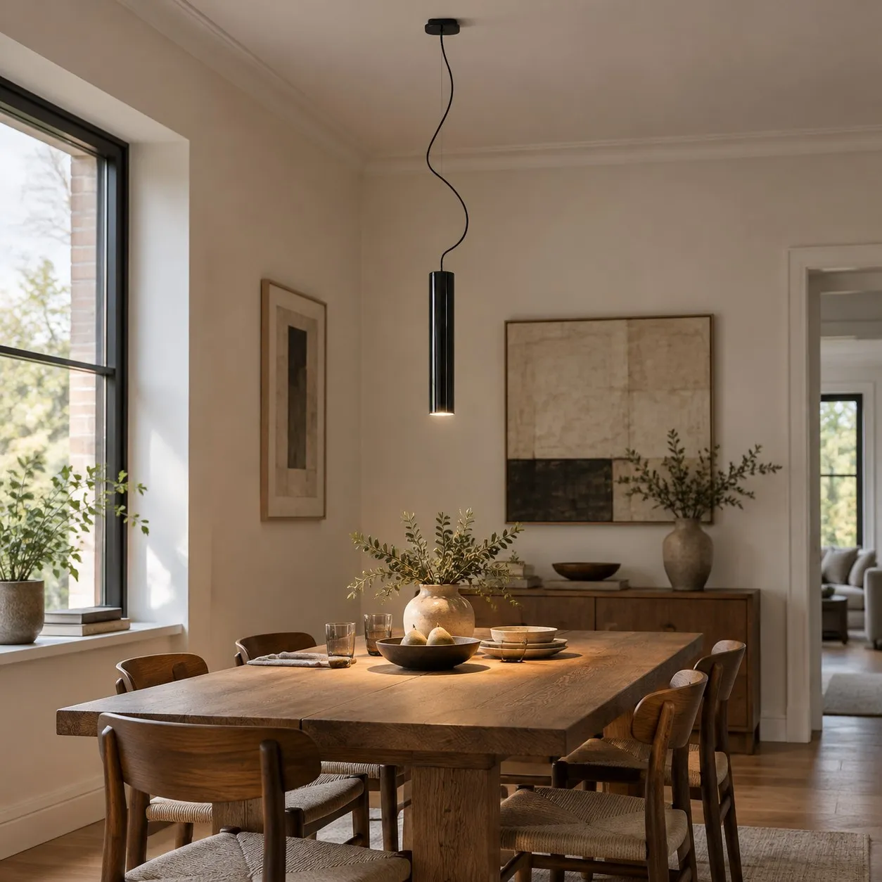 Pendant lamp above a dining table