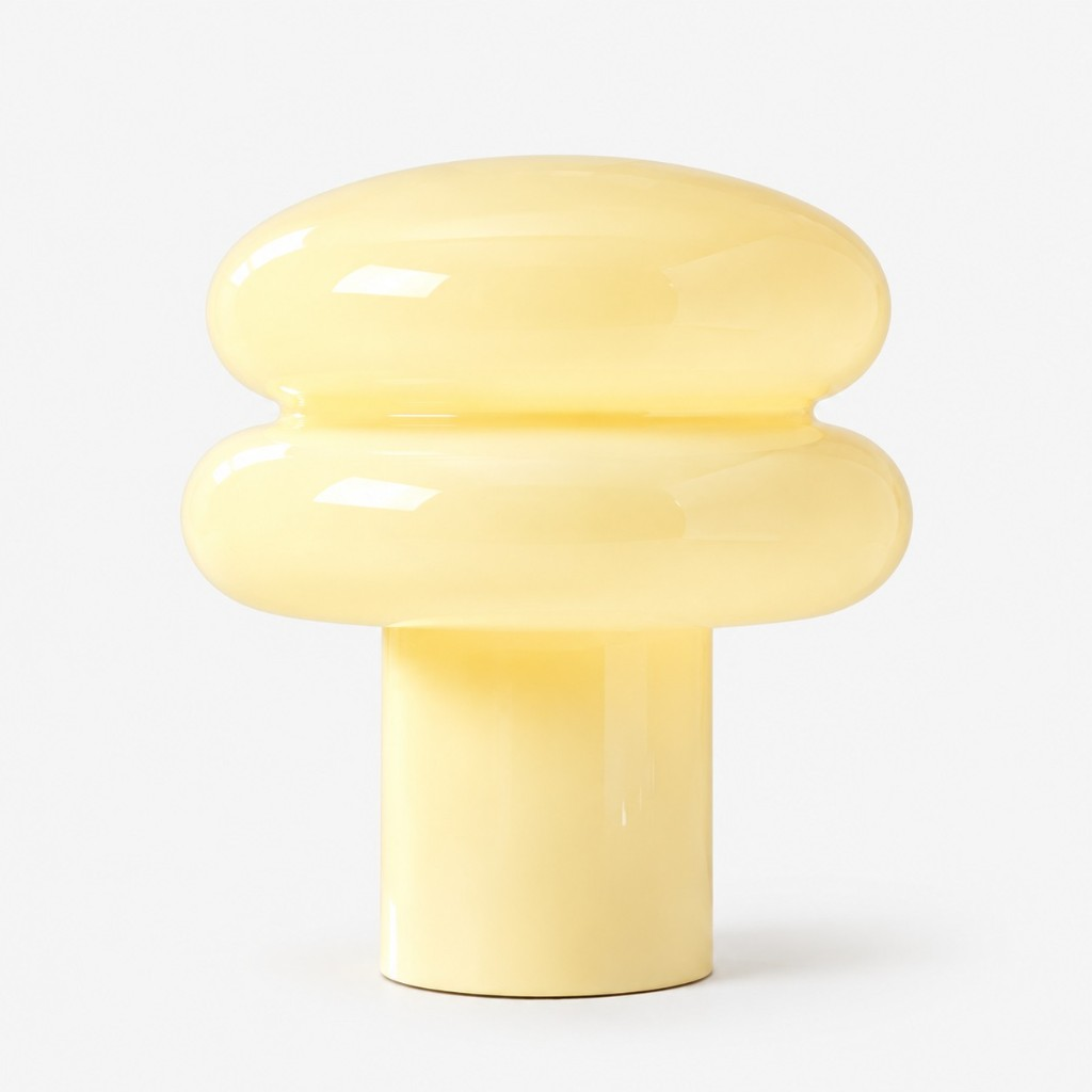 Light yellow mushroom glass table lamp