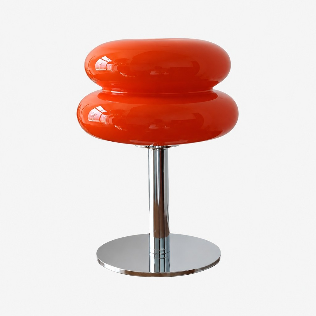 Red two-tier glass table lamp with a chrome base