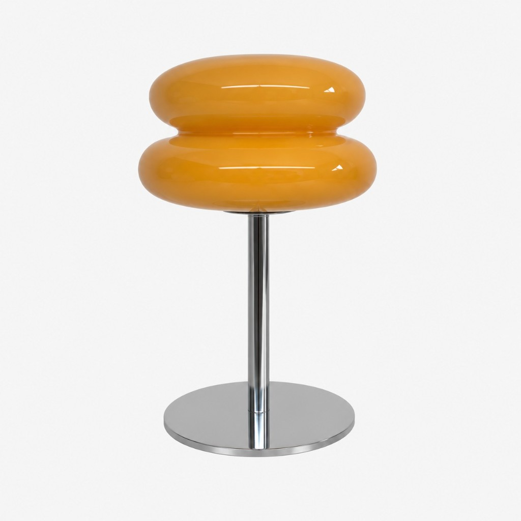 Orange yellow two-tier glass table lamp with a chrome base