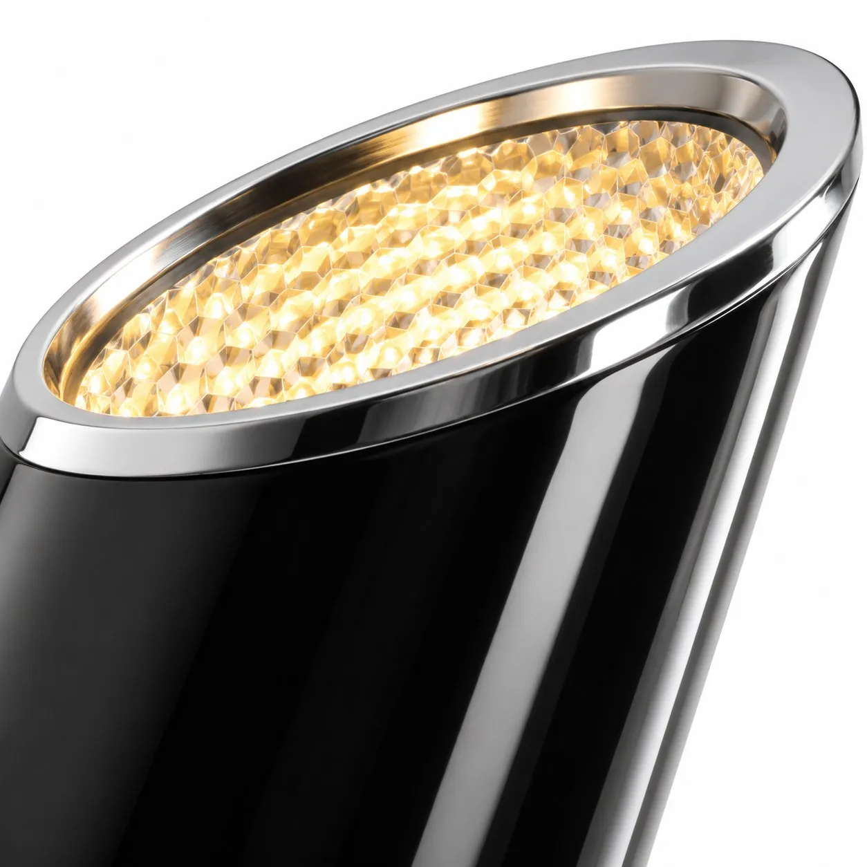 Slanted wall lamp opening and chrome ring