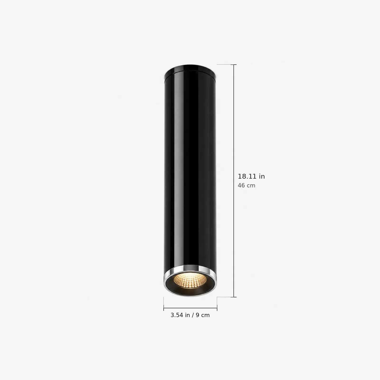 Ceiling lamp dimensions, diameter 3.54 inches and height 18.11 inches