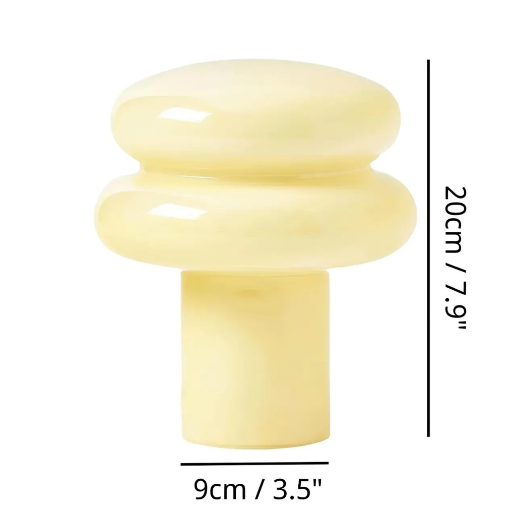 Mushroom table lamp dimensions: diameter 3.5 inches, height 7.9 inches