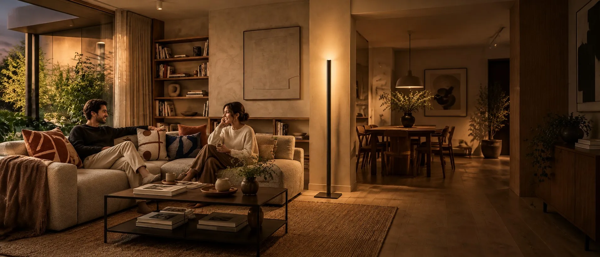 Ilio Mini floor lamp lighting a living and dining room