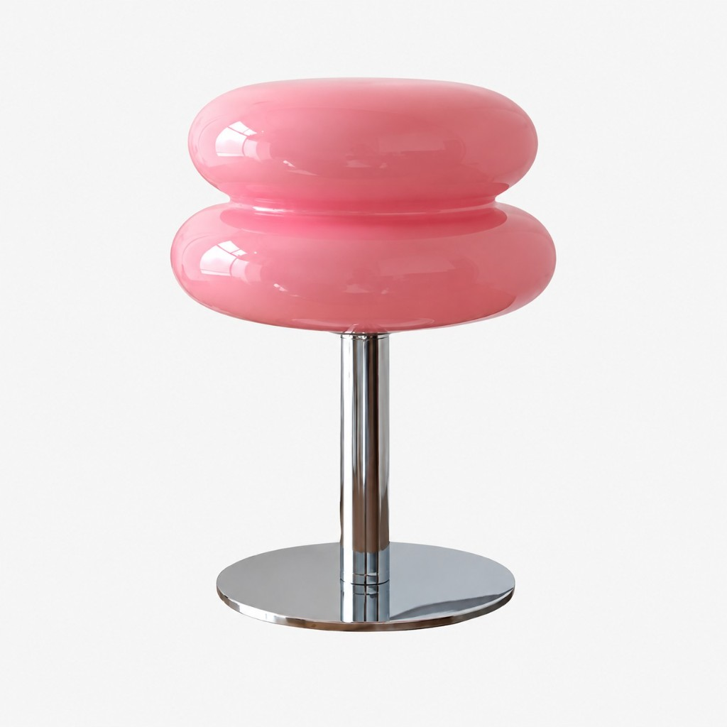 Pink two-tier glass table lamp with a chrome base