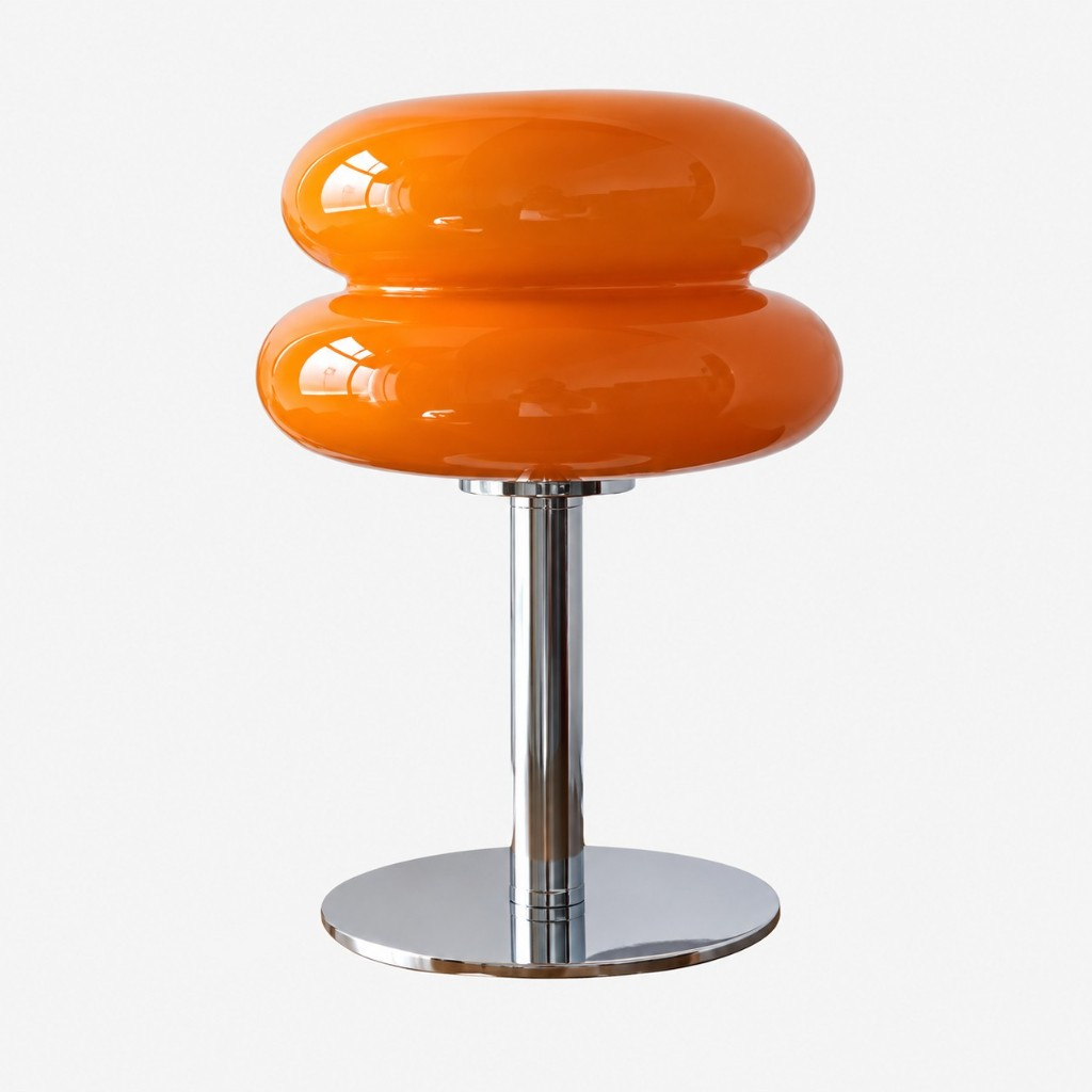 Orange two-tier glass table lamp with a chrome base