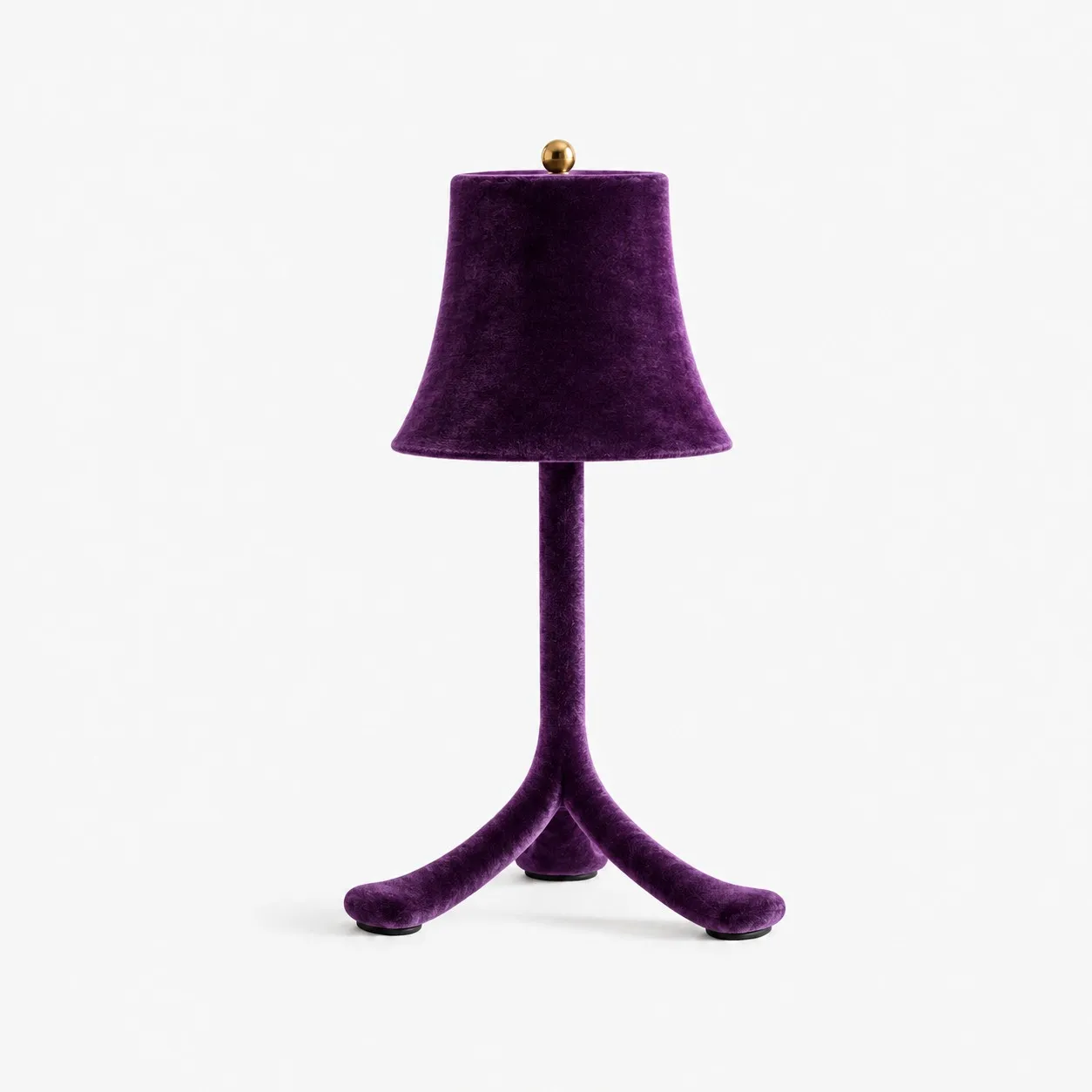 Purple velvet portable table lamp with brass touch control